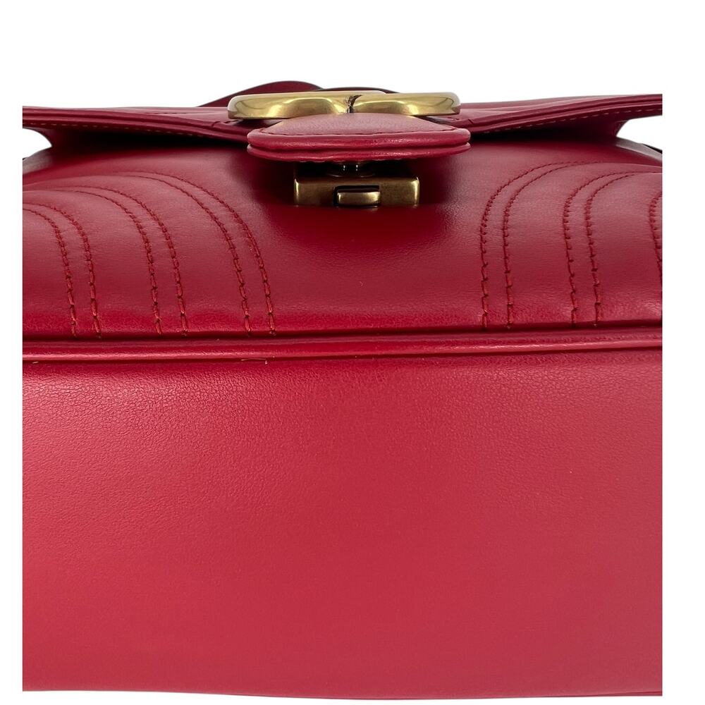 Gucci GG Marmont Small Matelasse Leather Top Handle Bag Hibiscus Red - Picture 13 of 16